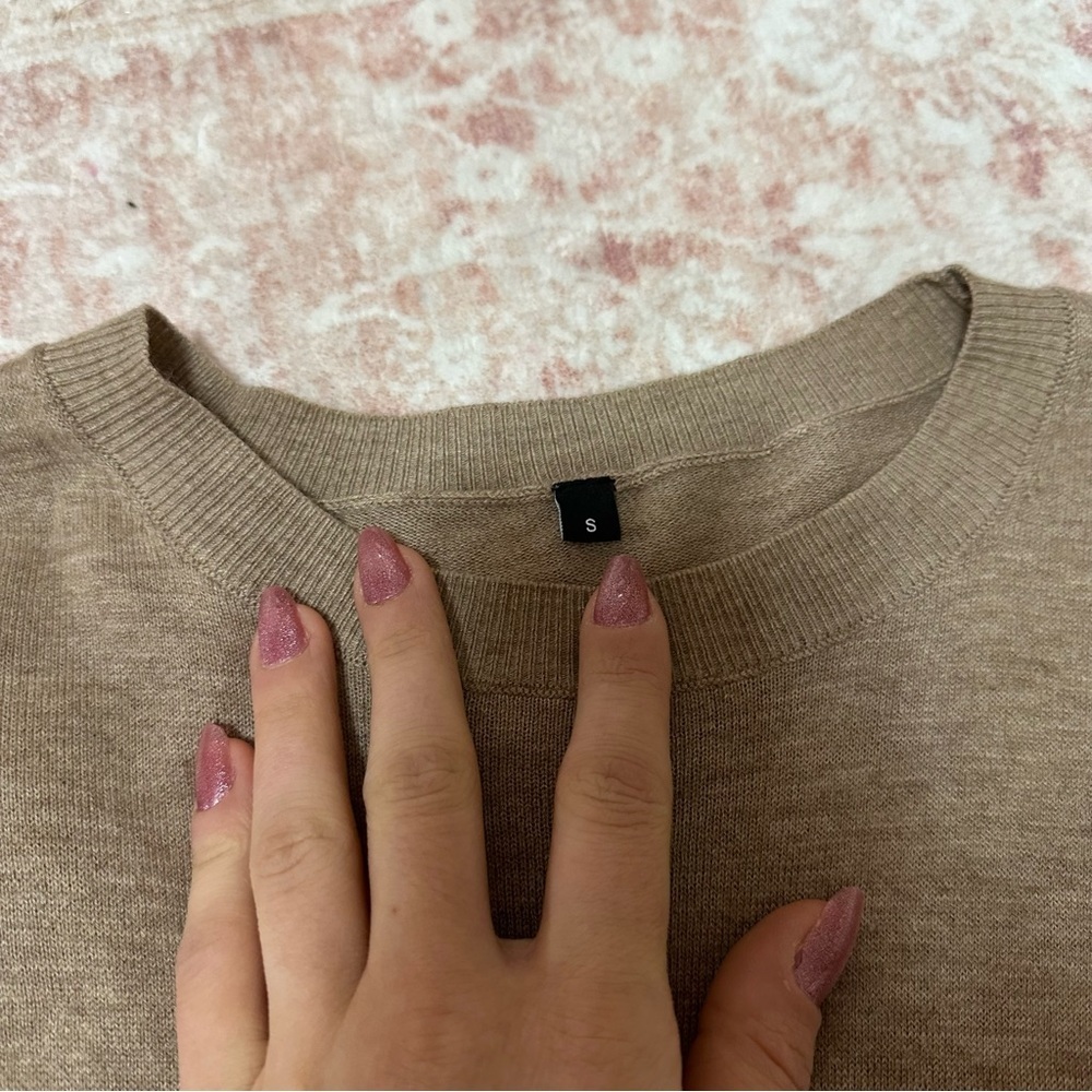 Beige Knit Long Dress With Side Slits - Picture 6 of 11
